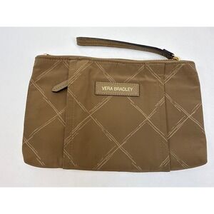 Vera Bradley Preppy Poly Wristlet Toast Brown Diamond Pouch Hidden Pocket